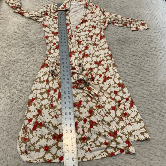 Diane Von Furstenberg Floral Wrap Midi Dress - Red and White - Picture 6 of 8